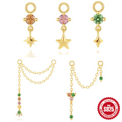 S925纯银镶钻几何流苏耳坠耳环配件earrings charm珠子吊坠耳饰品