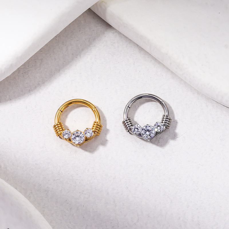 1 Piece Quantity Party Occasion 1 Piece Nose Rings & Studs Retro Leaf Water Droplets Pure Titanium Inlaid Zircon Nose Pin