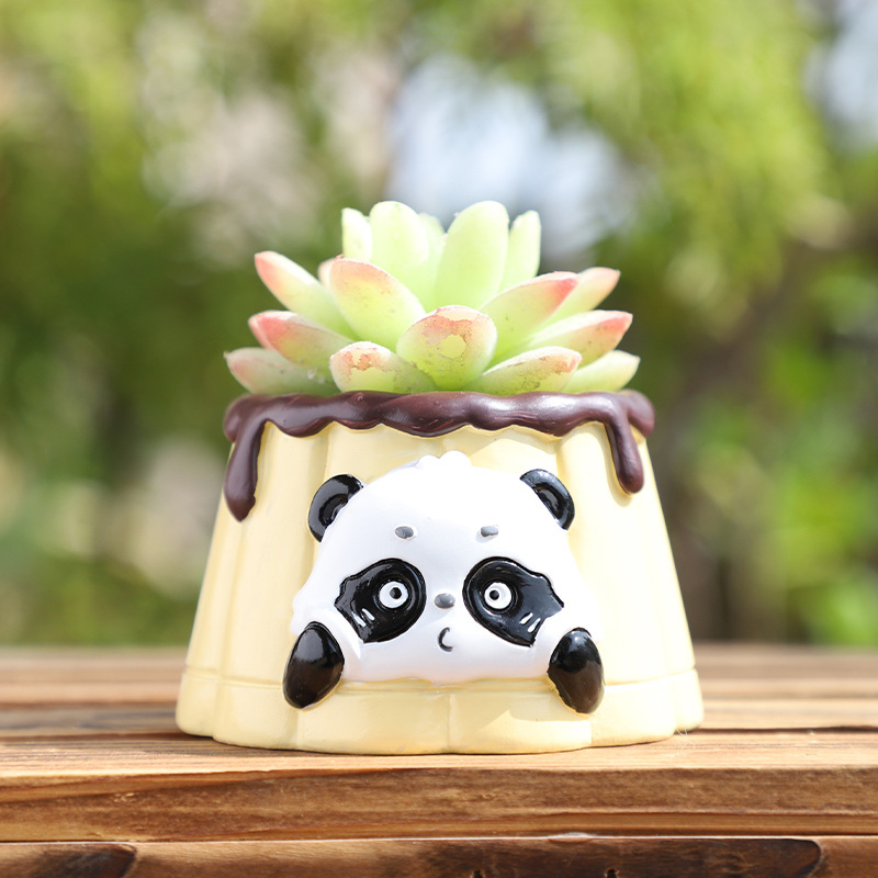 Chậu Cây Resin Chậu cây mọng nước hình gấu trúc hamburger resin, chậu mini để bàn, trang trí ban công và sân vườn (RG-104)
