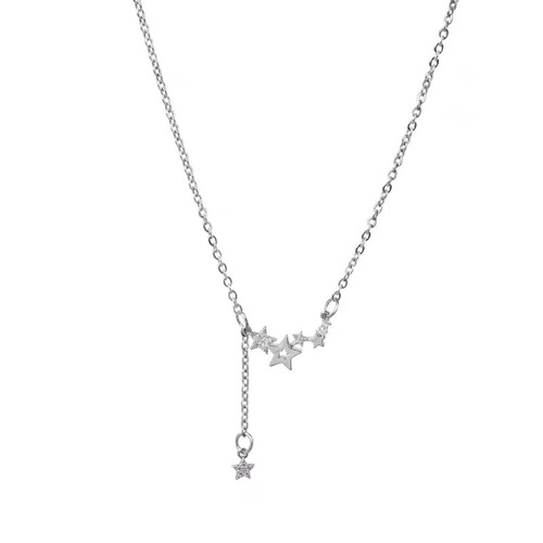 Exquisite five-pointed star zircon tassel necklace for women, light luxury niche, versatile, gentle and temperament clavicle chain