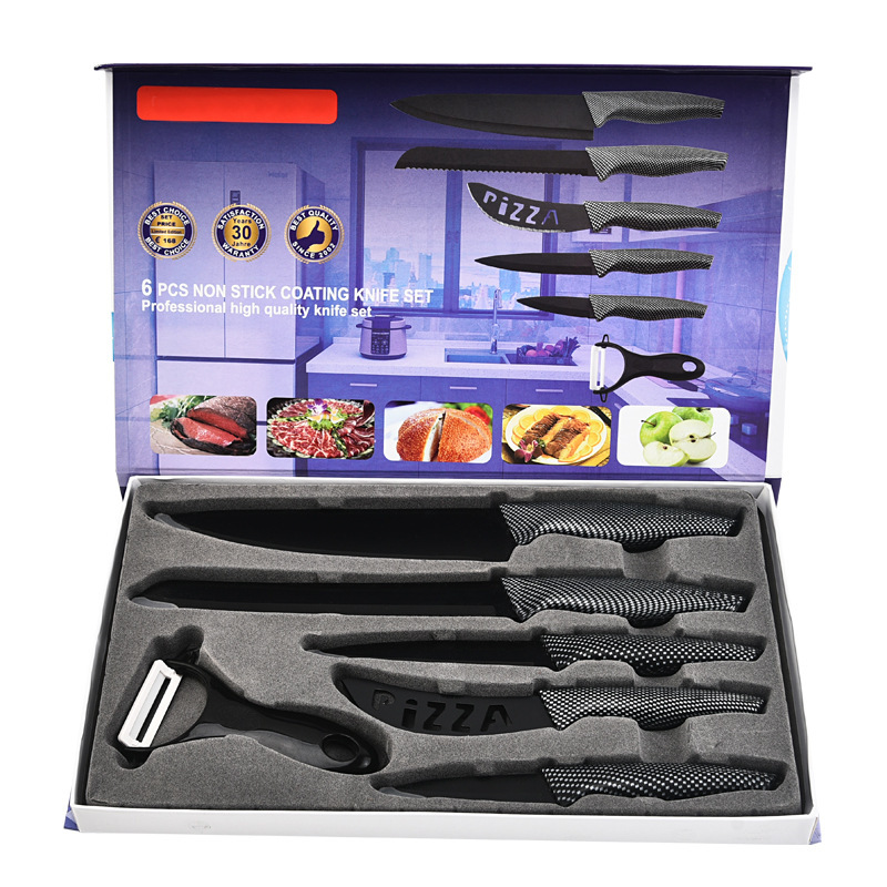 Mango de cola de golondrina con cuchillo de seis piezas - caja de solapa de terciopelo