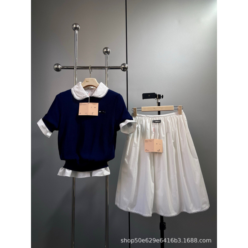 在庫あり miu フレッシュスタイル オフホワイト シャツスーツ 25 春 スイートボタンラペル半袖シャツ|undefined
