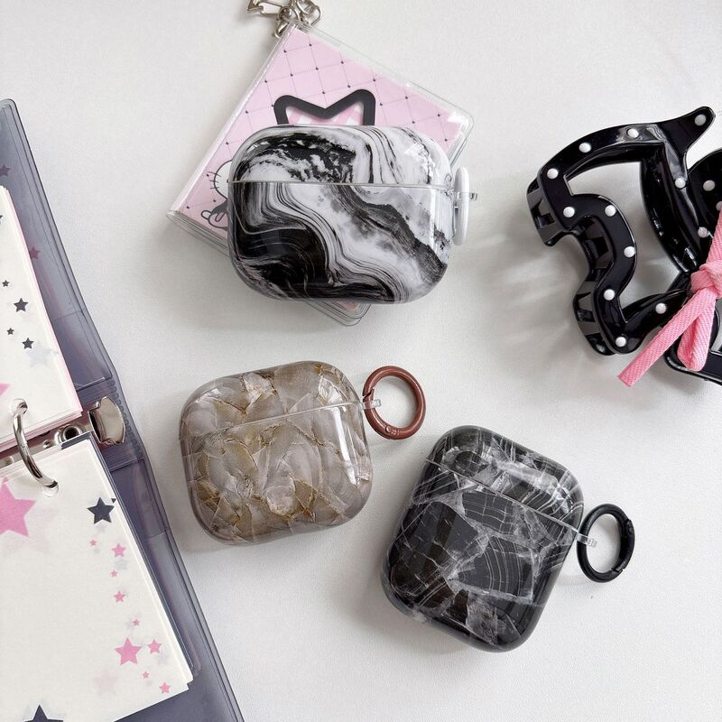 Korean-style marble design protective case for AirPods 4/3, compatible with AirPods Pro 3, Apple Bluetooth 1st/2nd generation earphones, for international markets