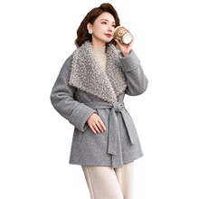 中老年女装双面呢妈妈装外套收腰系带毛呢新款气质秋冬大翻领上衣