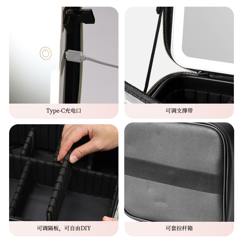 Estuche de maquillaje especial para maquilladores con luz, bolsa de maquillaje con espejo, equipo portátil de gran capacidad y bolsa de maquillaje transfronteriza