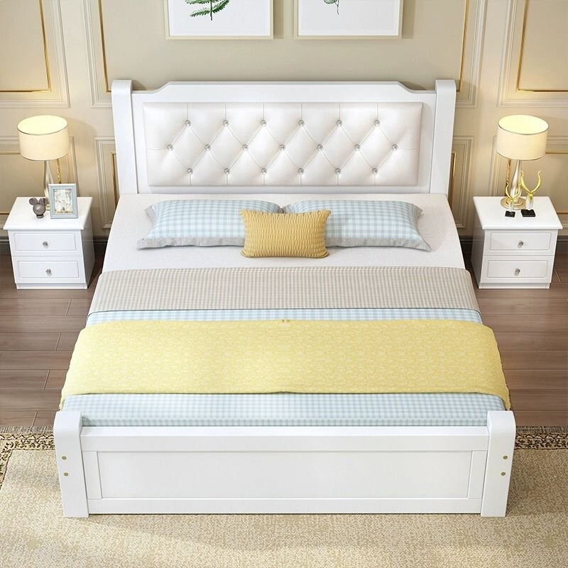 Solid Wood Bed 1.8m Economical Adult Master Bedroom Double Bed European Style 1.5m Home Use 1.2m Single Bed 1m