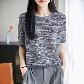 天丝莱赛尔针织短袖2026夏新款女士圆领打底衫可爱风拼色减龄上衣