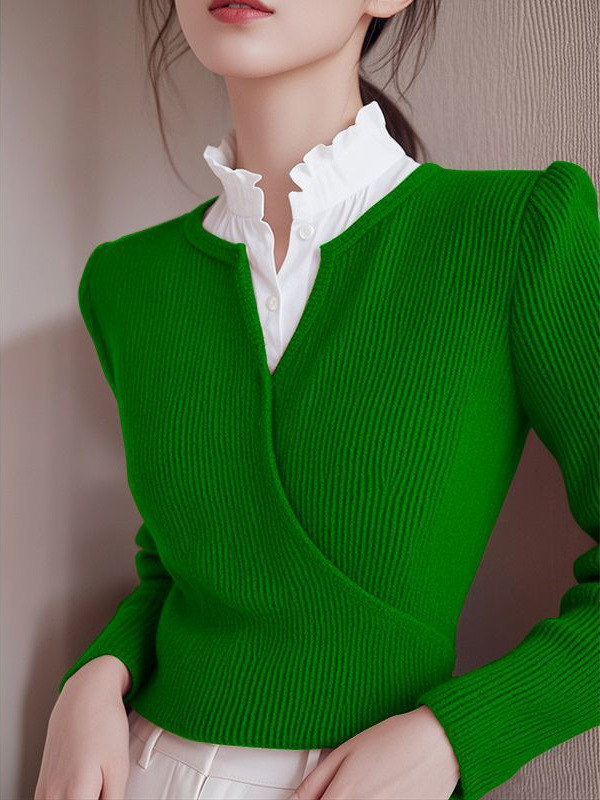 今年流行的漂亮洋气独特别致上衣秋冬季纯色v领针织打底衫内搭女 5