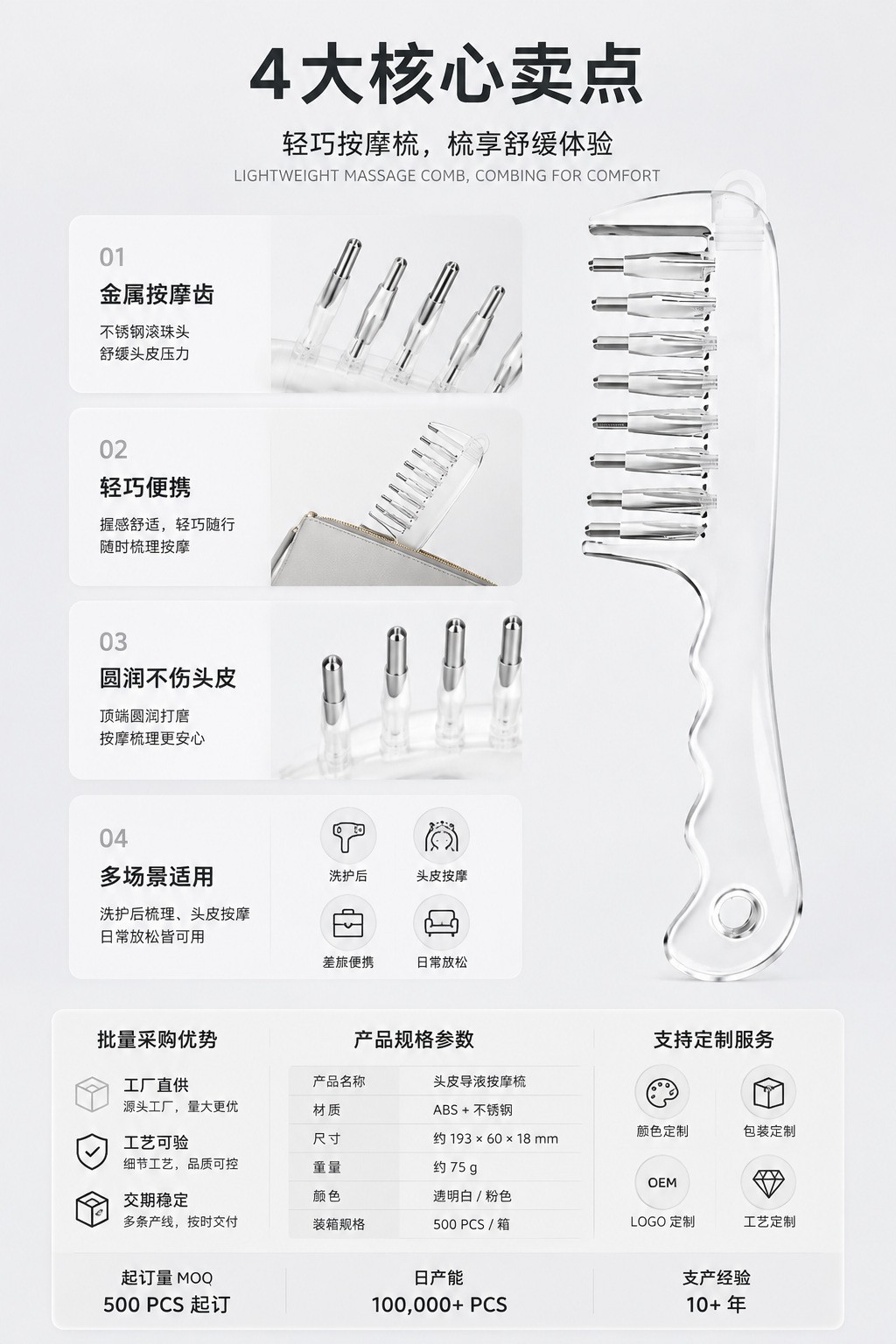 Crystal Scalp Applicator Comb Roller Head Massage Tool for Hair Oil and Serum Application 31g in use
