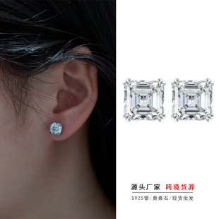Europe and the United States cross-border new moissanite pagoda 2 karat S925 sterling silver four-claw earrings personality simple exquisite inlay