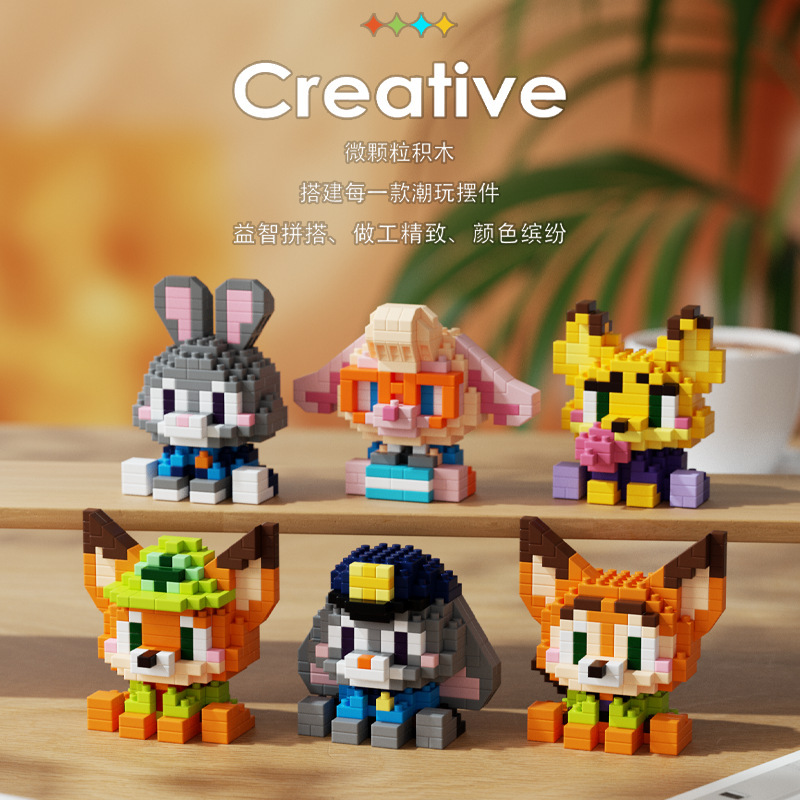 Chao Lechuang Animal City muñecas de dibujos animados, zorro rojo, jugo, juguetes infantiles compatibles, bloques altos hechos a mano, caja ciega