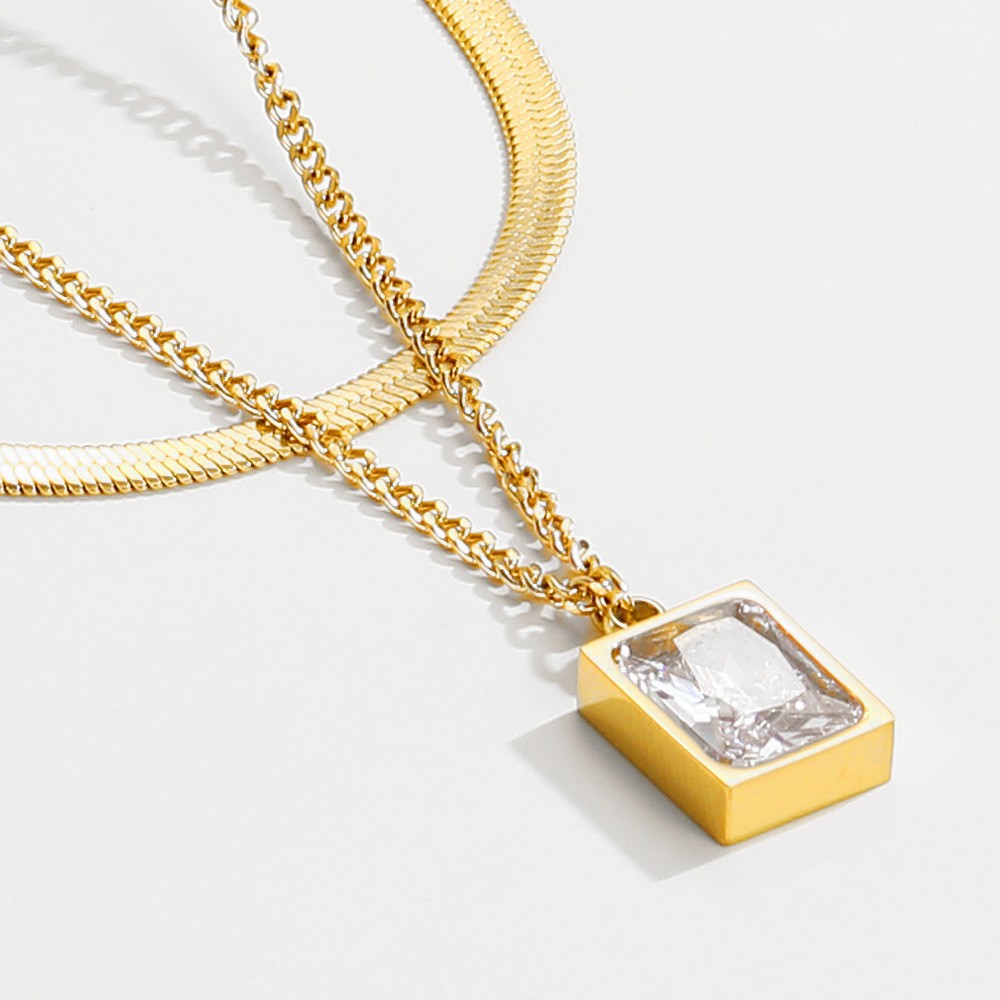 10g Weight PVD Coated Gold Plating Process 18K Gold Plated Plating Material 304 Stainless Steel Pendant Material Zircon Inlay Material Layered Necklaces Classification 304 Stainless Steel Chain Material 1 Piece Quantity Daily Occasion 304 Stainless Steel Material Square Pattern Women'S Gender Simple Style Style Waterproof Non Tarnish, Plating, Inlay Craft PVD Coated 18K Gold Real Gold Plated Square 304 Stainless Steel Simple Style Waterproof Non Tarnish 304 Stainless Steel Layered Necklaces