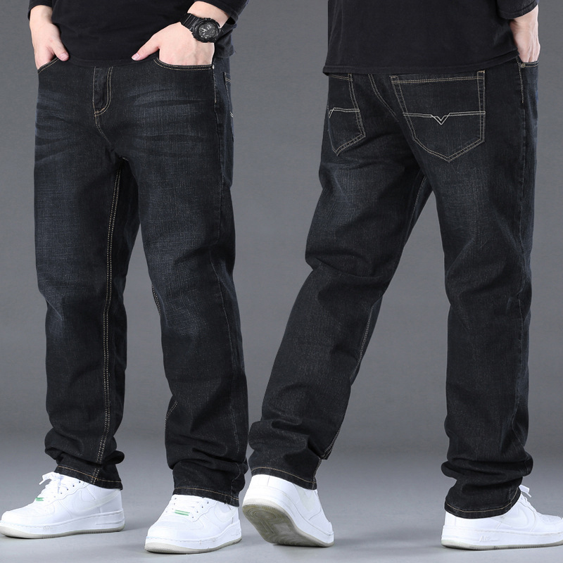 2024 Spring and Autumn Spring Jeans Men's Fat Size Loose Plus Size Fat Plus Size Straight Slim-fit Trousers