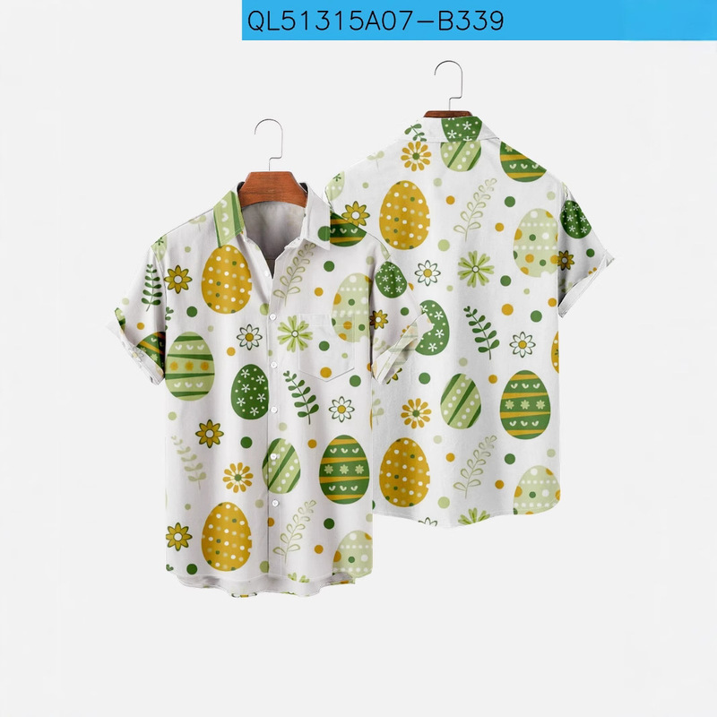 2023 Cross Border New Men's Shirt Top Easter 3D Digital Print Men's Loose Trendy Short Sleeve Shirt