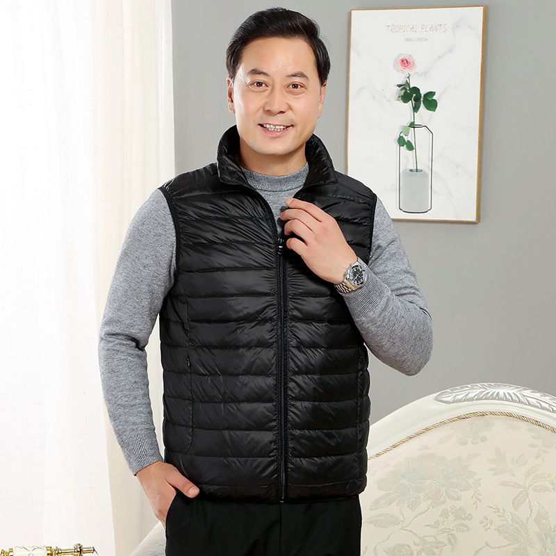 Middle-aged and elderly new winter down jacket men's vest stand collar waistcoat light white down vest men's top clothes_voghion.com