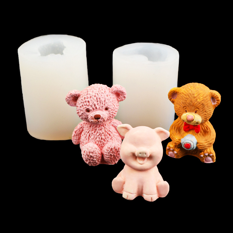 Dibujos animados sentado bola arco oso molde de silicona aromaterapia vela yeso molde hecho a mano decoración para hornear