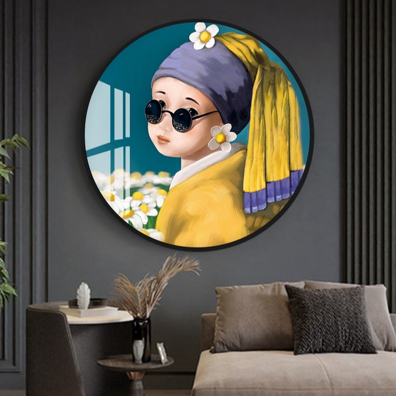现代轻奢客厅装饰画美女人物晶瓷三联圆形壁画大气沙发背景墙挂画