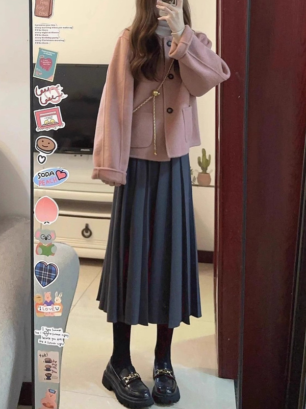 粉色多巴胺甜美风毛呢短款外套女2025年秋冬新款复古宽松呢子大衣|undefined