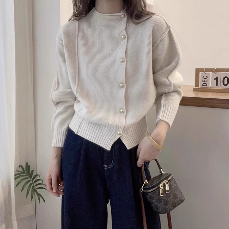 Design Sense Niche Warm Inner Knitted Cardigan Women's Spring and Autumn Explosions French European Goods Slim Wool Jacket