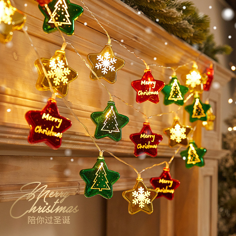Un árbol de Navidad decoraciones de Navidad estrellas coloridas bola de vestir props colgantes colgantes string de lámparas