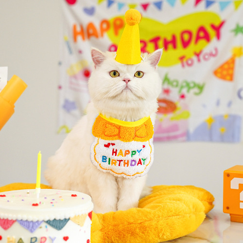 Pet ins style birthday saliva scarf bib scarf dog cat hat decoration
