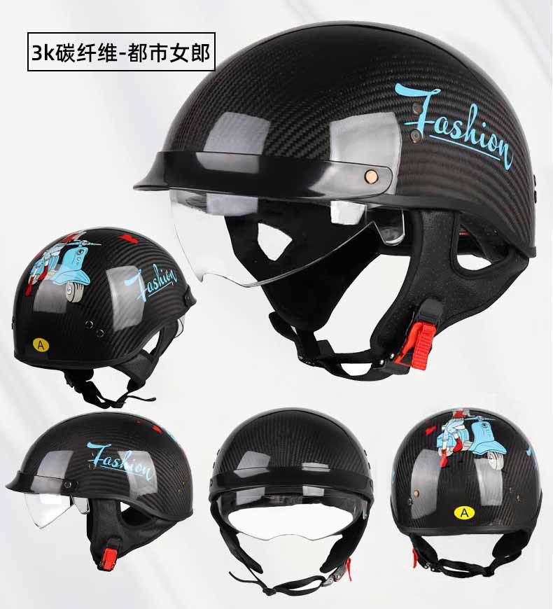 Carbon fiber half helmet motorcycle helmet retro 3C certified men's summer helmet for motorcycles, motorbikes, electric vehicles, women's all-season helmet