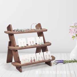 跨境实木阶梯式首饰置物架蛋糕手办娃娃摆放展示架木质耳环摆摊架