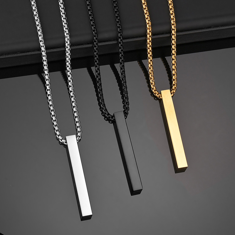 Collana unisex in acciaio inossidabile con lettere a colonna a quattro lati, tre colori, lucidata, tendenza tre collane_voghion.com