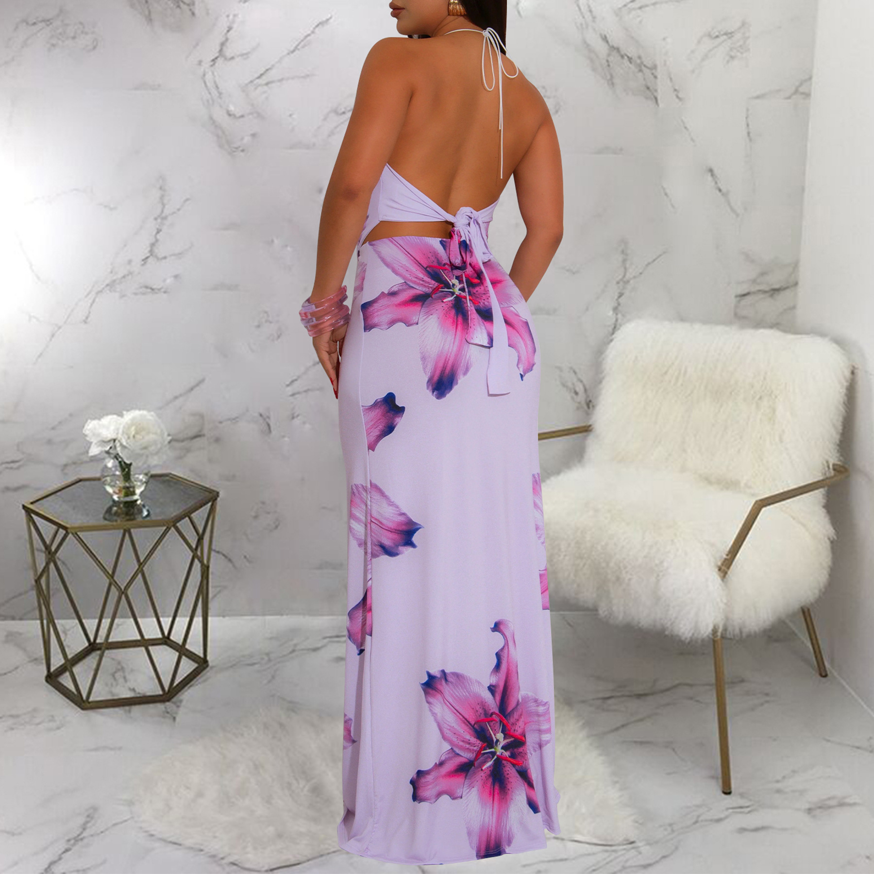 402g Weight Sleeveless Sleeve Length Polyester Fabric Type Skirt Co-ord Set Sets Type 2 Pieces Set Quantity Casual, Holiday Occasion Halter Neck Neckline Slim Fit Type Flower Pattern Summer Season Women's Gender Sexy, Streetwear Style Casual Holiday Women's Sexy Streetwear Flower Polyester Skirt Co-ord Set Skirt Sets 14