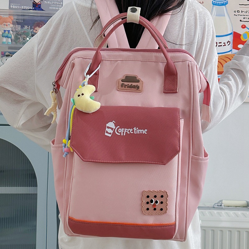 Zaino in nylon elegante e capiente per la scuola e i viaggi - Zaino unisex leggero con spallacci imbottiti e design a blocchi di colore (colori multipli)_voghion.com