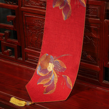 新中式桌旗古典红木客厅桌布古典绣花餐桌电视柜茶几棉麻床旗