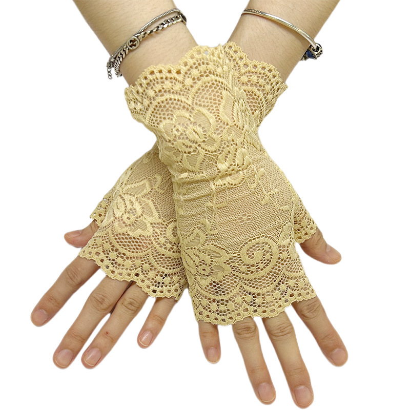 Nuevo transfronterizo de verano corto de dedo de encaje guantes de protección solar / guantes de decoración de bodas de dedo de encaje