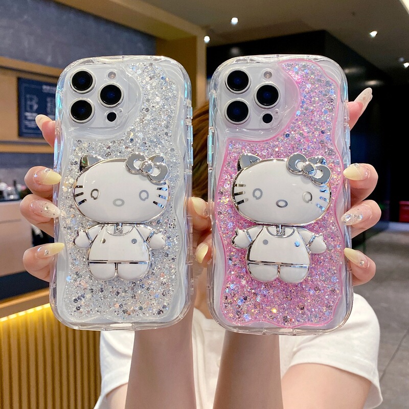 Ins Suitable for Apple 16Promax Mobile Phone Case Iphone15 Curved Edge Glitter Glue Cute Kt Mirror Protective Cover Ins Suitable for Apple 16Promax Mobile Phone Case Iphone15 Curved Edge Glitter Glue Cute Kt Mirror Protective Cover