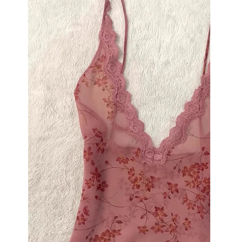 怒推！外贸单品质，红色蕾丝吊带绝美碎花上衣女夏季du特漂亮背心|undefined