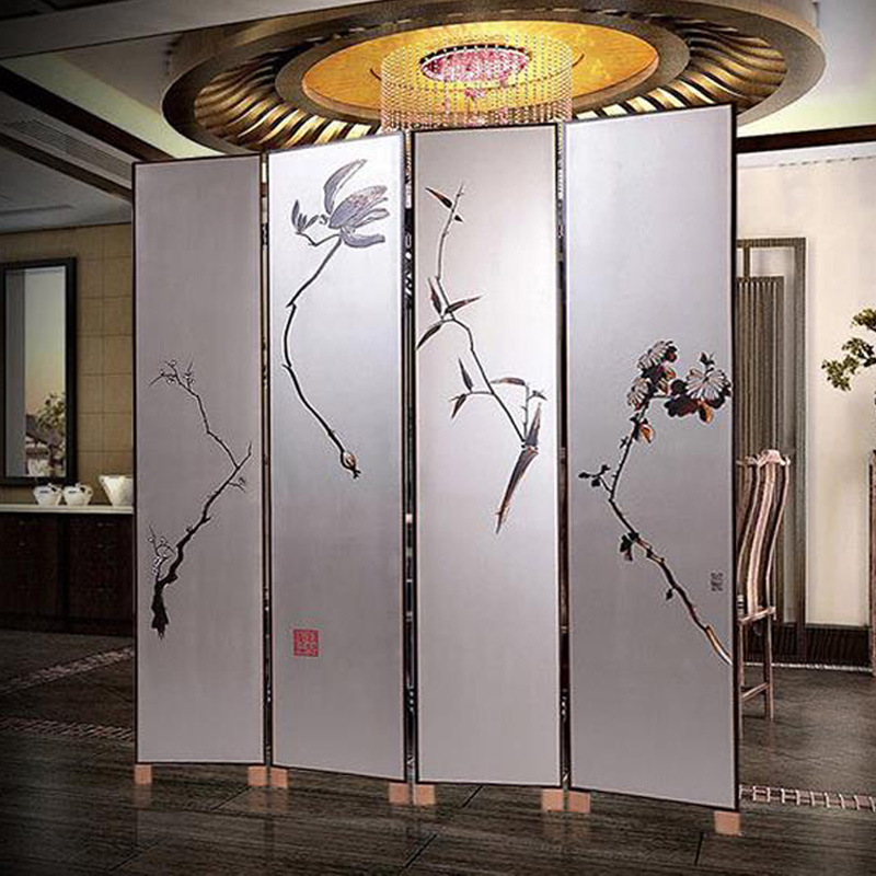 屏风隔断 国画梅兰竹菊可移动折叠客厅卧室装饰双面手绘折叠屏风|ru