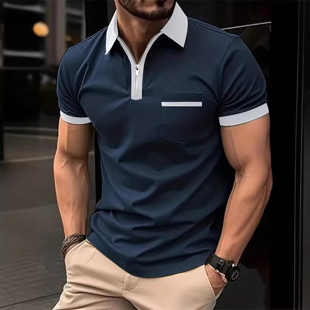 Monochrome Man – Europäisches und amerikanisches Herren-Freizeit-T-Shirt mit kurzen Ärmeln und Brusttasche für den täglichen Gebrauch._voghion.com