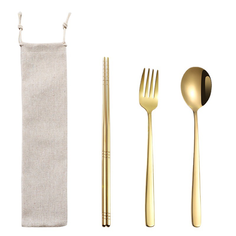 Venta caliente transfronteriza 304 paja de acero inoxidable vajilla portátil creativo chapado en oro palillos coreanos cuchara tenedor paja 7 piezas traje