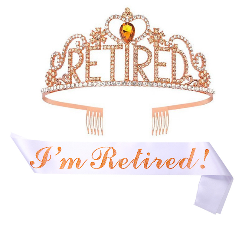 Conjunto de tirantes de corona de fiesta de graduación europea y americana Letras RETIRED Corona de diamantes Tocado de fiesta de jubilación al por mayor