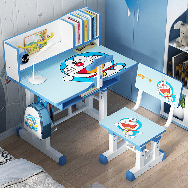 Children's Study Table, Writing Desk, Bookshelf Combination Table, Home Liftable Student Homework Desk and Chair Set