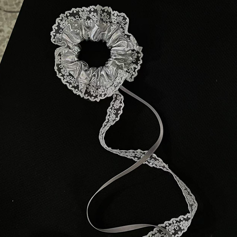 ins nicho dulce cool plateado encaje anillo de cabello larga correa de alto elástico cabeza detrás de la cabeza cabello de cabello