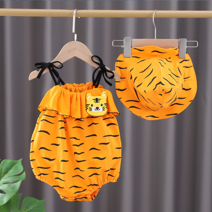 Bebé mono verano delgada bebé Correa mameluco sin mangas princesa Occidental recién nacido Ropa de algodón puro sombrero para el envío