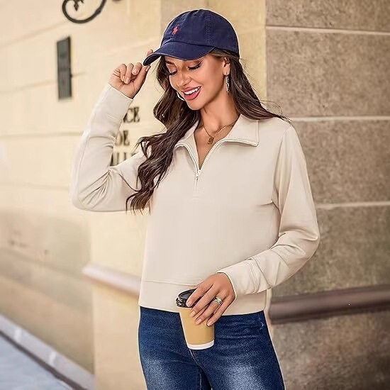 Women's Quarter-Zip Stand Collar Sweatshirt Casual Long-Sleeve Men's Winter Autumn Warm Top