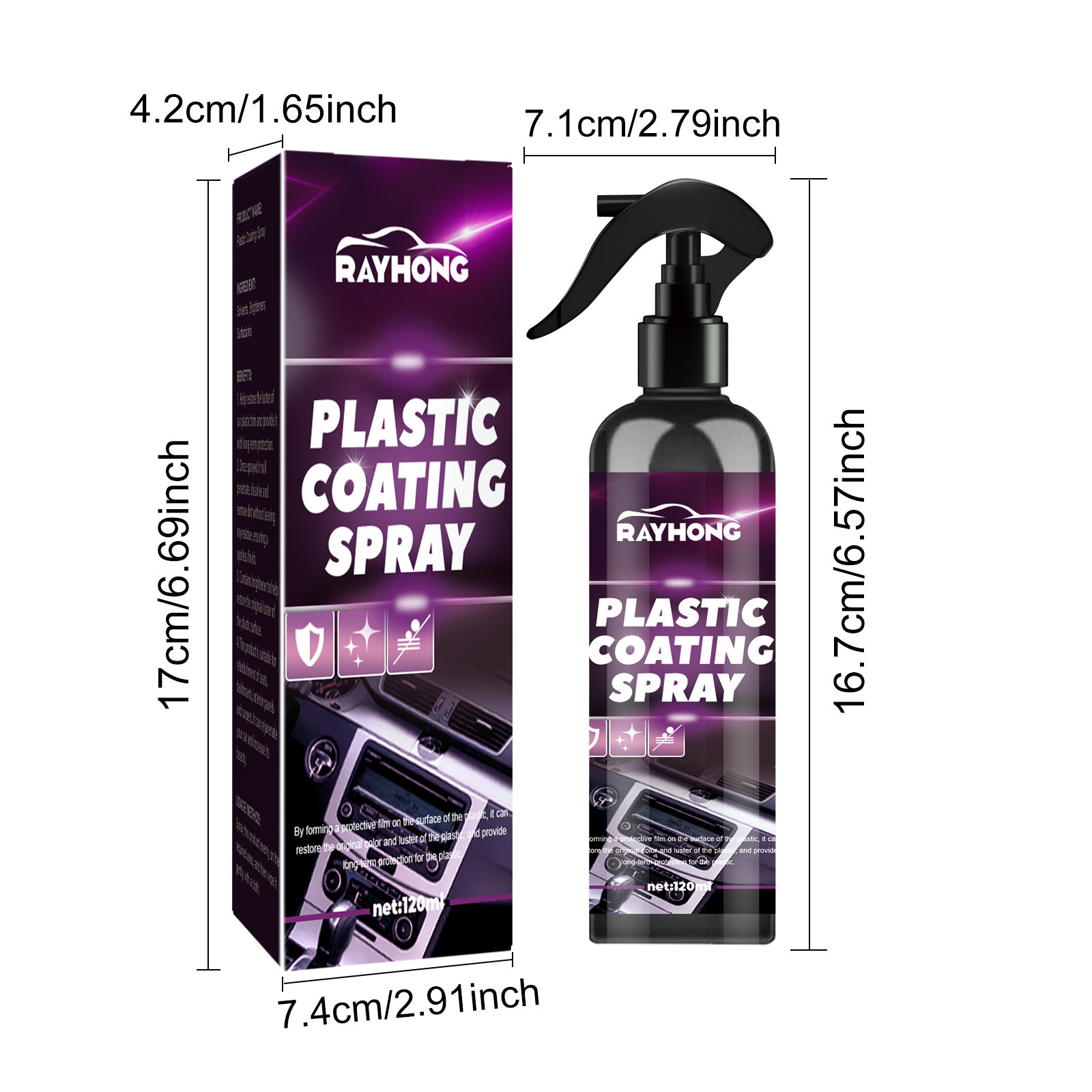 Rayhong Car Plastic Spray Car Interior Seat Dashboard Cleaning and Refurbishment Cleaner