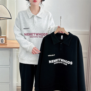plus size sweater women's 2024 spring American retro POLO shirt slim fat girl jacket niche fashion 9010