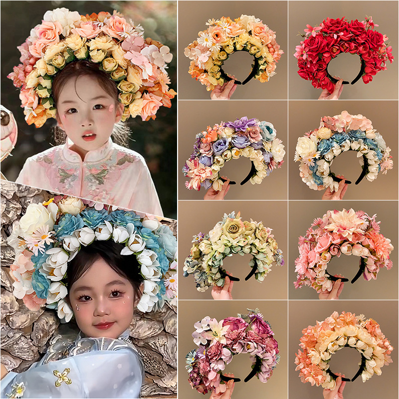 quanzhou xunpu wearing flower hair band women‘s ethnic style children‘s han chinese costume good-looking popular artificial flower photo headband