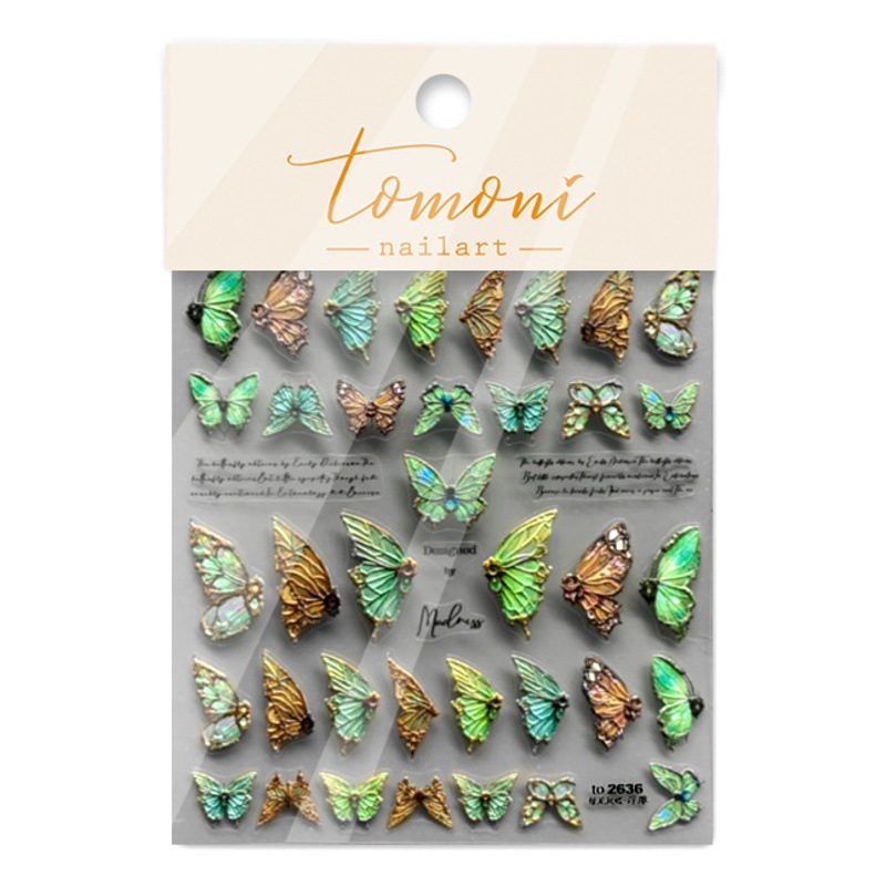 Uñas belleza perla mariposa 3D tridimensional alivio Rosa mariposa pegatinas blanco verde pies Fénix mariposa decoraciones al por mayor