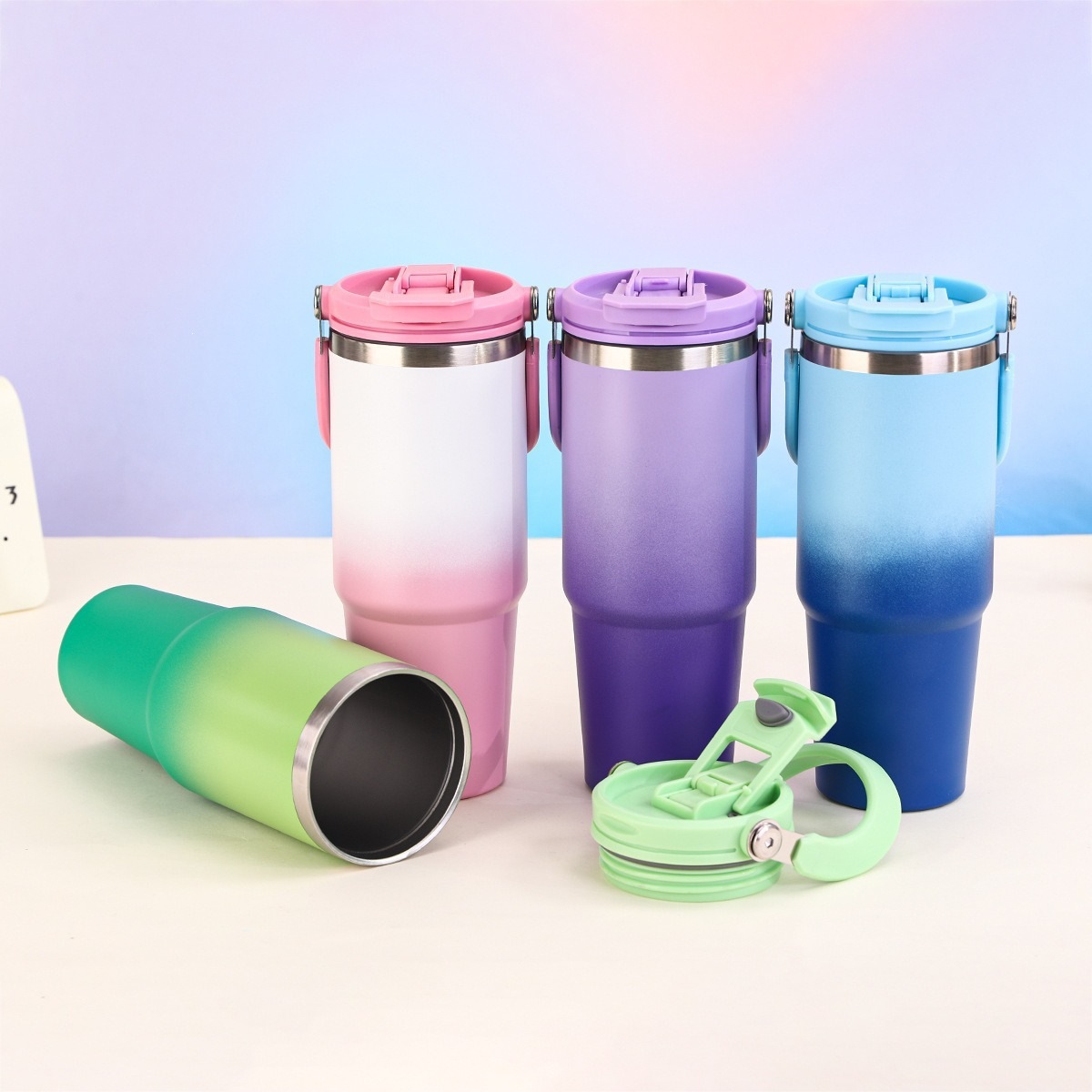 Explosión transfronteriza gradiente 30oz taza de automóvil portátil de gran capacidad con paja 304 taza de aislamiento al vacío de acero inoxidable