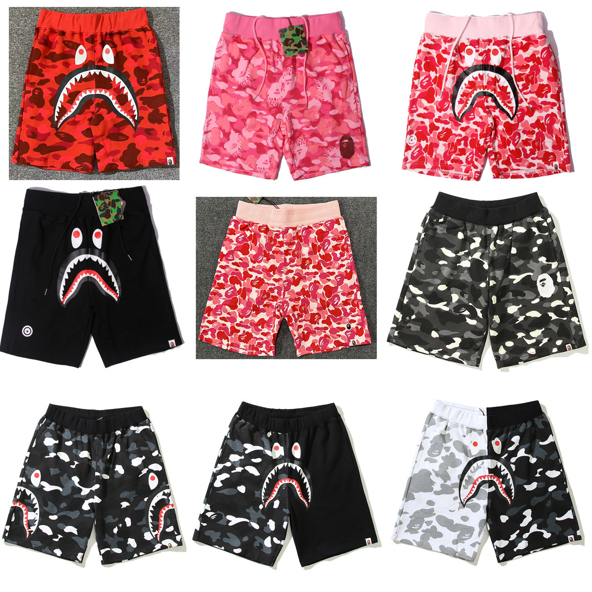 Cross-Border Ready Stock Shark Camouflage Youth Casual Shorts Mid-Pants for Men and Women Pure Cotton Luminous Beach Pants and Sweatpants