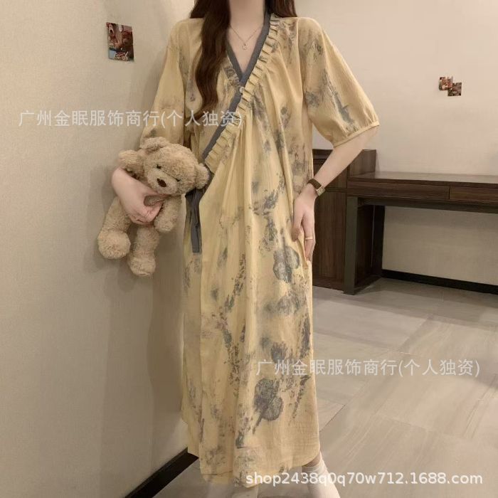 1235 홀치기 염색 수묵화 반팔 잠옷