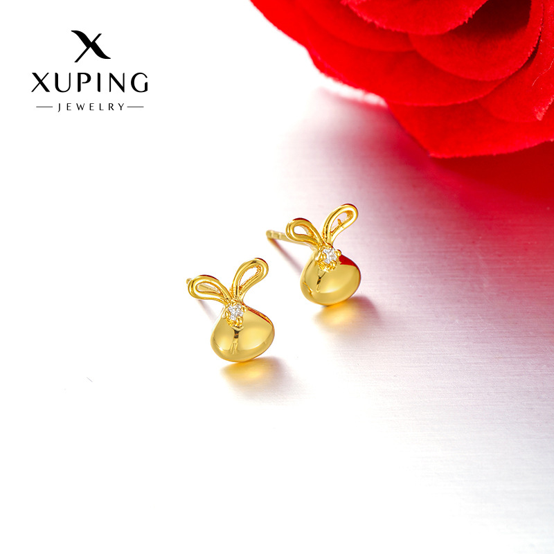 Xuping aleación de cobre chapado 24k color incrustado mono zircon brillante pernos de conejo simple dulce ligero orejas de lujo para mujeres